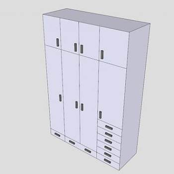 现代白色四门衣柜SU模型下载_sketchup草图大师SKP模型