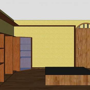 卧室实木敞开衣柜SU模型下载_sketchup草图大师SKP模型