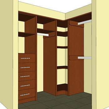 实木衣橱转角衣柜SU模型下载_sketchup草图大师SKP模型