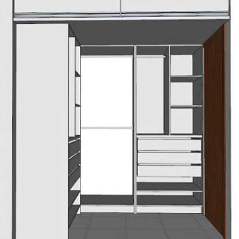 现代白色转角L型衣柜SU模型下载_sketchup草图大师SKP模型