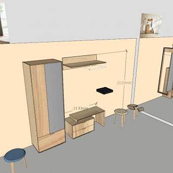 卧室双开门板式衣柜SU模型下载_sketchup草图大师SKP模型