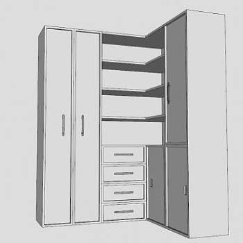 转角角落衣橱衣柜SU模型下载_sketchup草图大师SKP模型