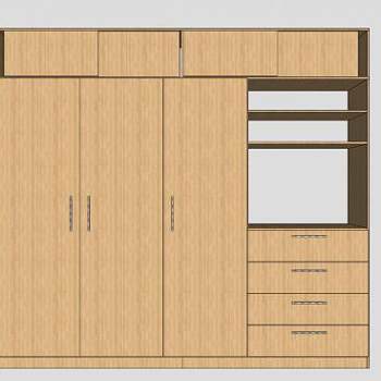 实木橡木三门衣柜SU模型下载_sketchup草图大师SKP模型