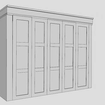 现代白色多门衣柜壁橱SU模型下载_sketchup草图大师SKP模型