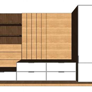 现代实木嵌入衣柜SU模型下载_sketchup草图大师SKP模型