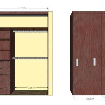 现代实木双门衣柜SU模型下载_sketchup草图大师SKP模型