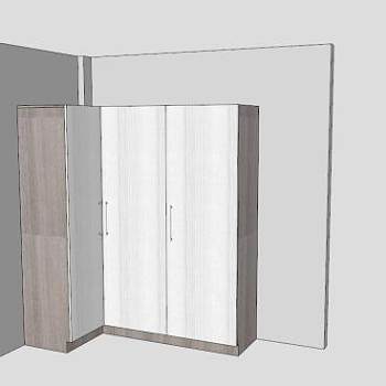 实木白色L型衣柜SU模型下载_sketchup草图大师SKP模型