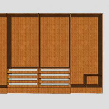 一字敞开四门衣柜SU模型下载_sketchup草图大师SKP模型