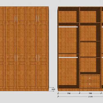 一字敞开实木衣柜SU模型下载_sketchup草图大师SKP模型