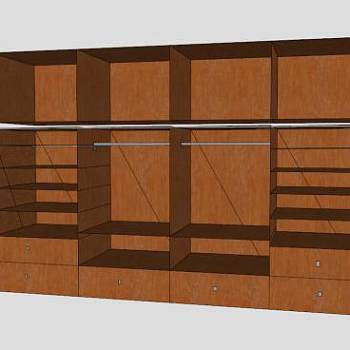 现代实木敞开衣橱SU模型下载_sketchup草图大师SKP模型