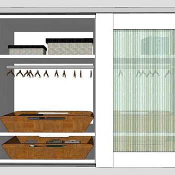双滑门简易衣柜SU模型下载_sketchup草图大师SKP模型