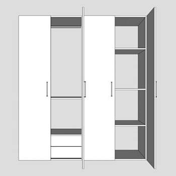 现代四门白色衣柜SU模型下载_sketchup草图大师SKP模型