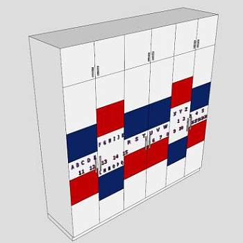 现代红蓝衣柜SU模型下载_sketchup草图大师SKP模型