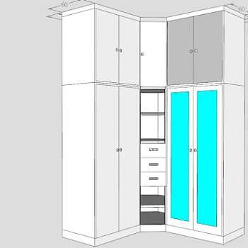 现代转角白色衣柜SU模型下载_sketchup草图大师SKP模型