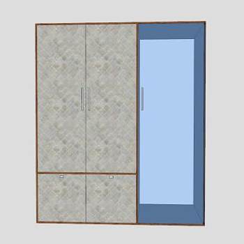 现代三开门衣柜SU模型下载_sketchup草图大师SKP模型