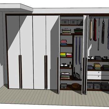 嵌入式敞开衣柜SU模型下载_sketchup草图大师SKP模型