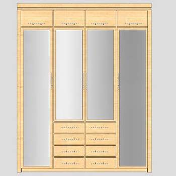 卧室四门衣柜抽屉SU模型下载_sketchup草图大师SKP模型