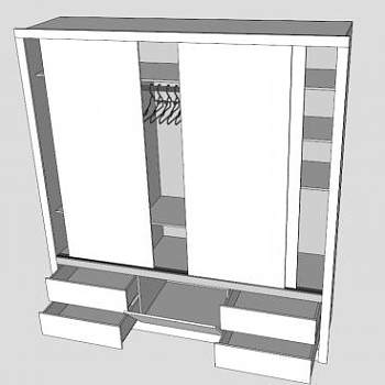 现代推拉式白色衣柜SU模型下载_sketchup草图大师SKP模型