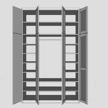 现代四门墙柜衣柜SU模型下载_sketchup草图大师SKP模型