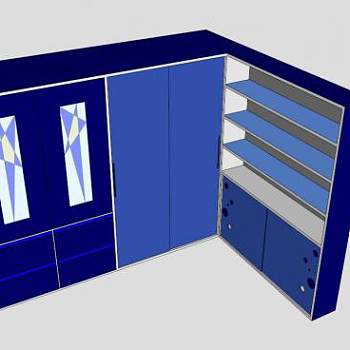 童装蓝色转角衣柜SU模型下载_sketchup草图大师SKP模型