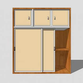 卧室实木双滑门衣柜SU模型下载_sketchup草图大师SKP模型