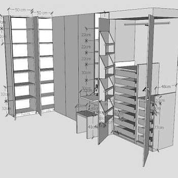 现代白色一字敞开衣柜SU模型下载_sketchup草图大师SKP模型