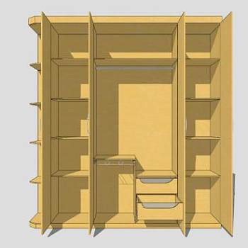 板式一字敞开衣柜SU模型下载_sketchup草图大师SKP模型