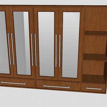 实木四门衣柜柜架SU模型下载_sketchup草图大师SKP模型