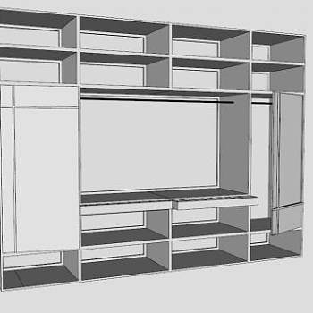 现代敞开白色衣柜SU模型下载_sketchup草图大师SKP模型