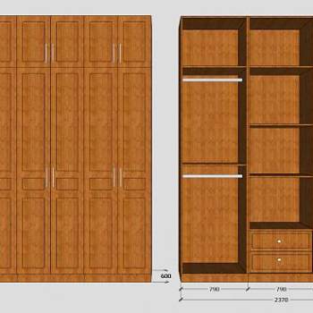 实木板式三门衣柜SU模型下载_sketchup草图大师SKP模型