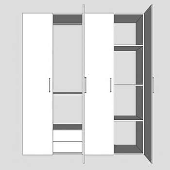 休闲白色四门衣柜SU模型下载_sketchup草图大师SKP模型