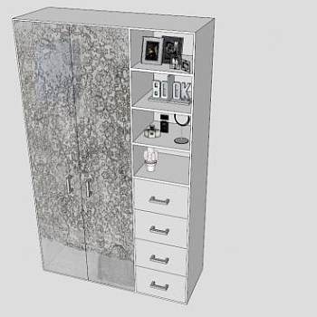 现代灰色双开门衣柜SU模型下载_sketchup草图大师SKP模型