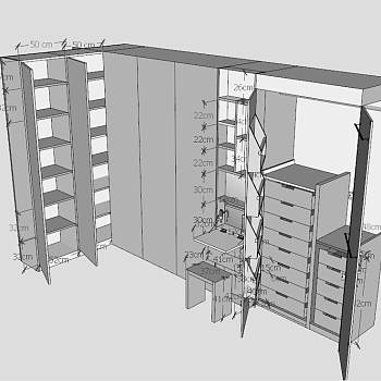 现代转角白色衣柜衣橱SU模型下载_sketchup草图大师SKP模型