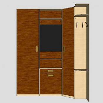 卧室平开门转角衣柜SU模型下载_sketchup草图大师SKP模型