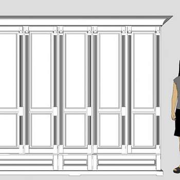 现代简欧五门衣柜SU模型下载_sketchup草图大师SKP模型