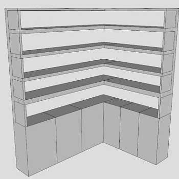 现代白色转角书柜SU模型下载_sketchup草图大师SKP模型