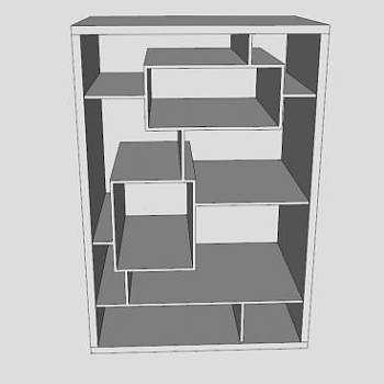 实木板式白色书柜SU模型下载_sketchup草图大师SKP模型