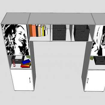 现代白色倒U型书柜SU模型下载_sketchup草图大师SKP模型