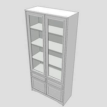 现代白色玻璃书柜SU模型下载_sketchup草图大师SKP模型