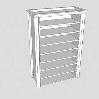 独立式板式白色书架SU模型下载_sketchup草图大师SKP模型