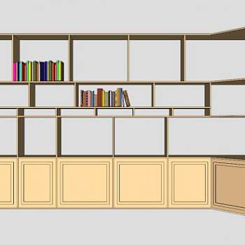 实木转角书柜SU模型下载_sketchup草图大师SKP模型