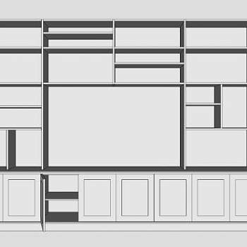 现代白色隔板书柜书架SU模型下载_sketchup草图大师SKP模型