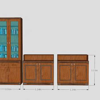 实木玻璃双开门书柜SU模型下载_sketchup草图大师SKP模型