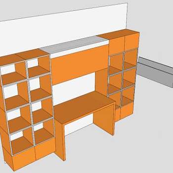 橙色隔板式书架SU模型下载_sketchup草图大师SKP模型