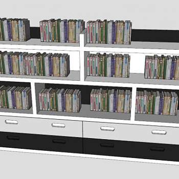 独立式黑白书柜书架SU模型下载_sketchup草图大师SKP模型