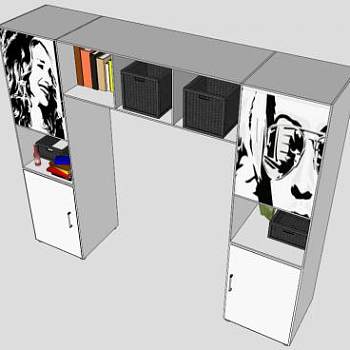 现代白色隔板式书架SU模型下载_sketchup草图大师SKP模型