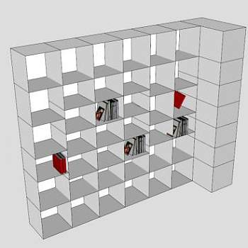 独立式书架隔板书柜SU模型下载_sketchup草图大师SKP模型