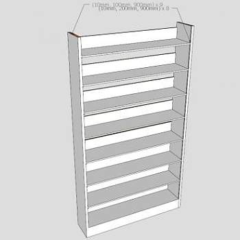 独立式白色隔板书架SU模型下载_sketchup草图大师SKP模型