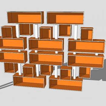 倚墙式橘色书柜书架SU模型下载_sketchup草图大师SKP模型
