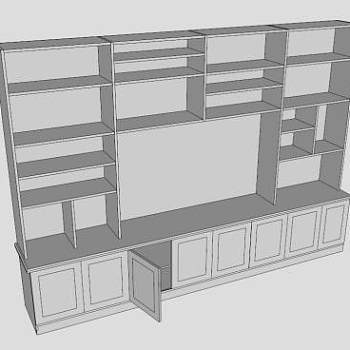 现代白色货架书柜SU模型下载_sketchup草图大师SKP模型